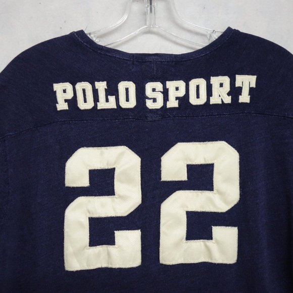 Vtg POLO SPORT Football Jersey T-Shirt Sewn Patches #22 Blue White Men's L - Picture 4 of 11